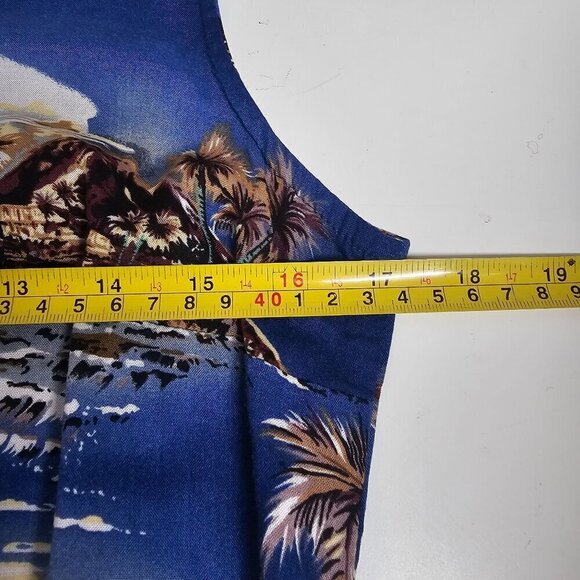 90s Hilo Hattie‎ Hawaiian Tropical Print Sleeveless Sheath Dress Side Tie Blue M - Picture 9 of 11